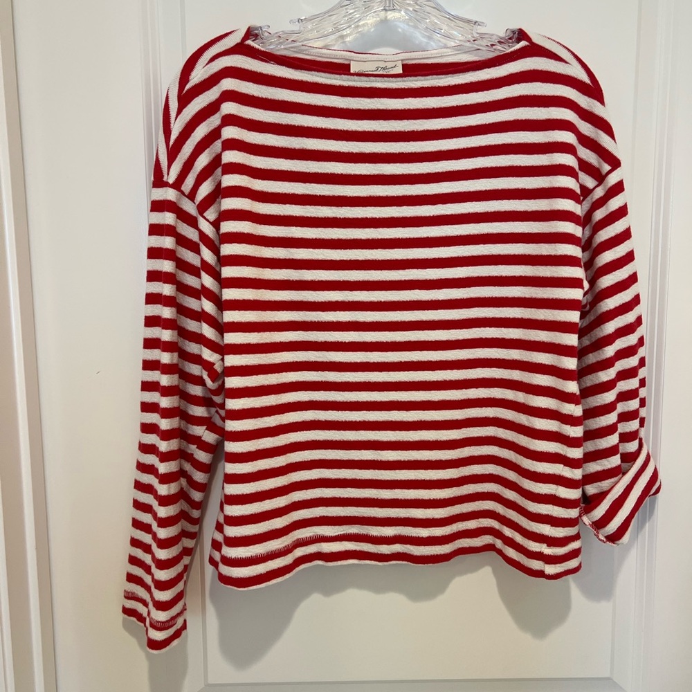 Red and White Striped Women's Top Patriotic Blouse Classic Sz S